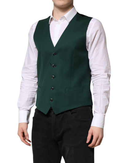 Dolce & Gabbana Men's Single Breasted Virgin Wool & Silk Vest - Green