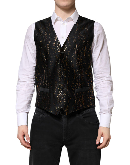 Dolce & Gabbana Men's Single Breasted Lurex Polyester & Silk Vest - Black