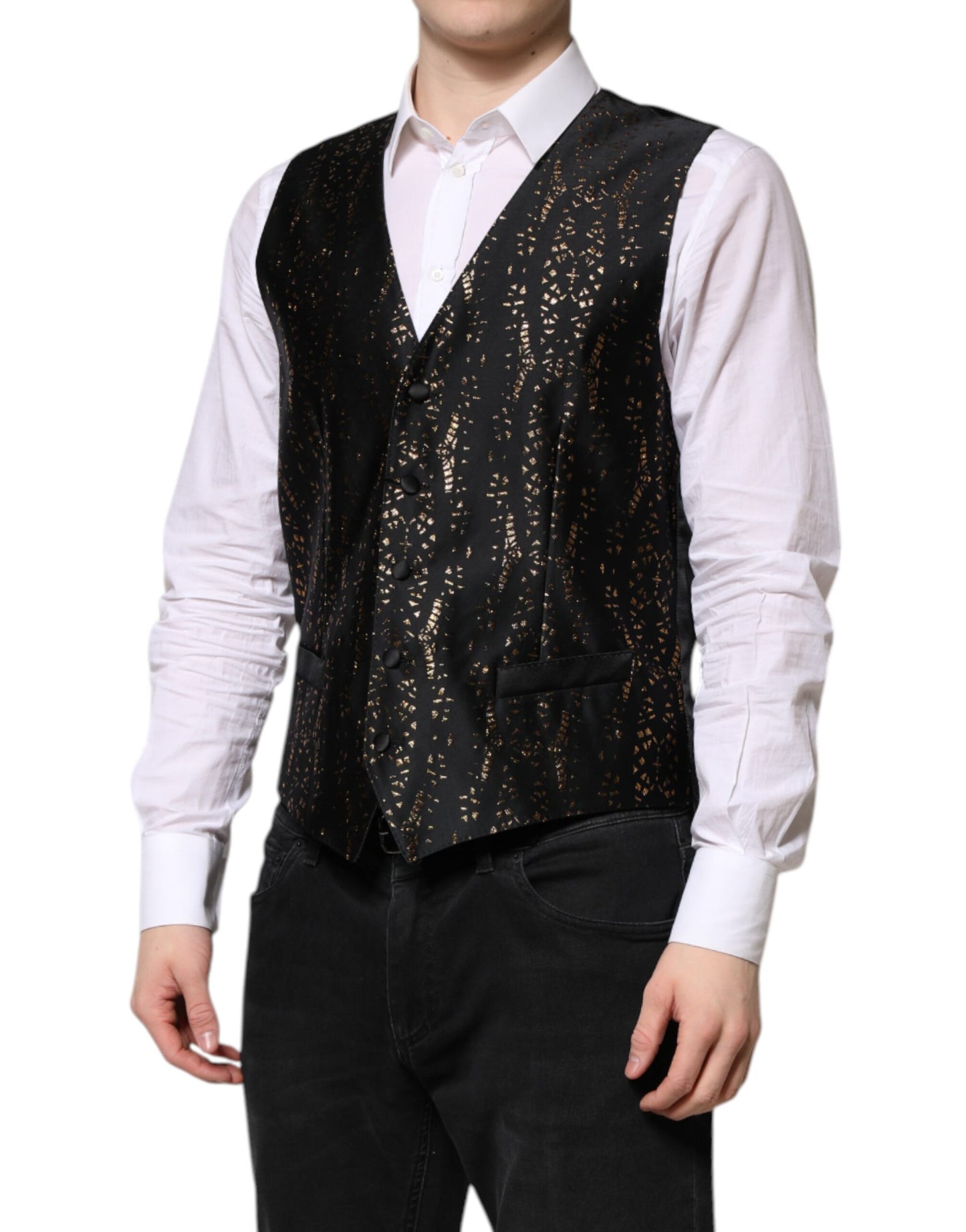 Dolce & Gabbana Black Lurex Dress Formal Men Waistcoat Vest