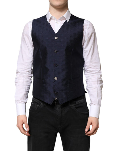 Dolce & Gabbana Men's Single Breasted Viscose & Virgin Wool Vest - Dark Blue
