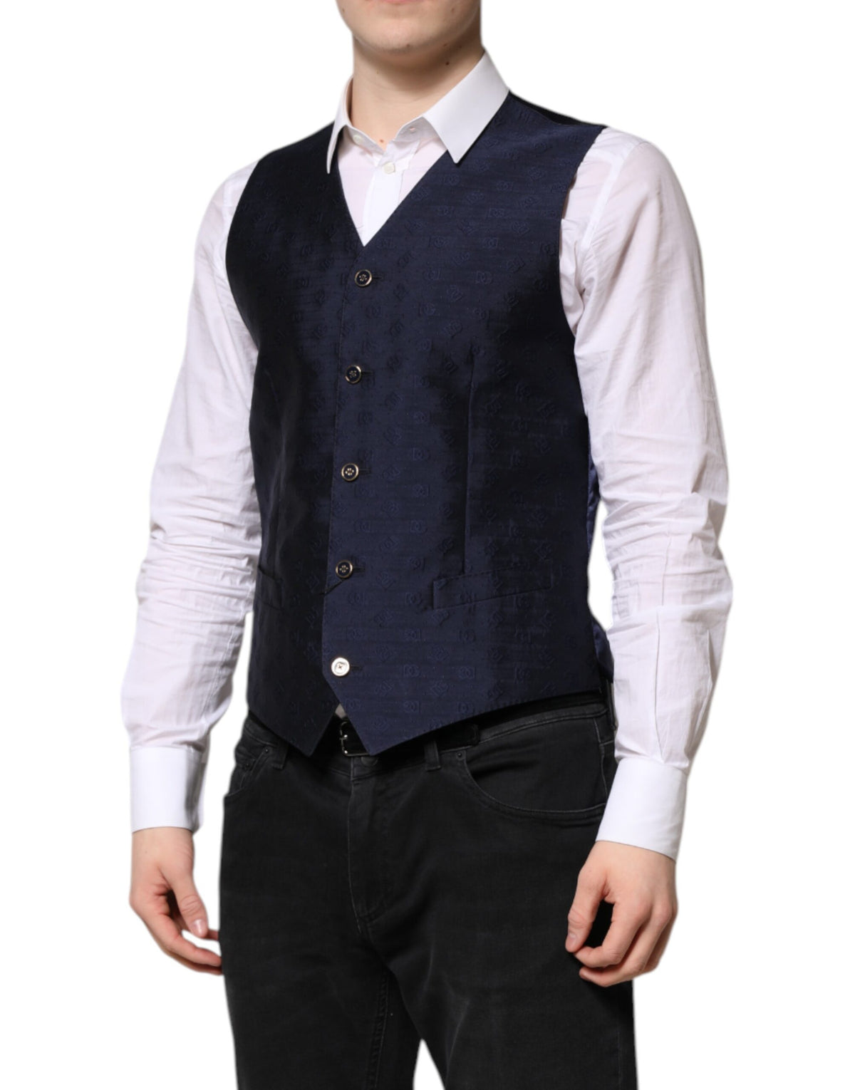 Dolce & Gabbana Men's Single Breasted Viscose & Virgin Wool Vest - Dark Blue