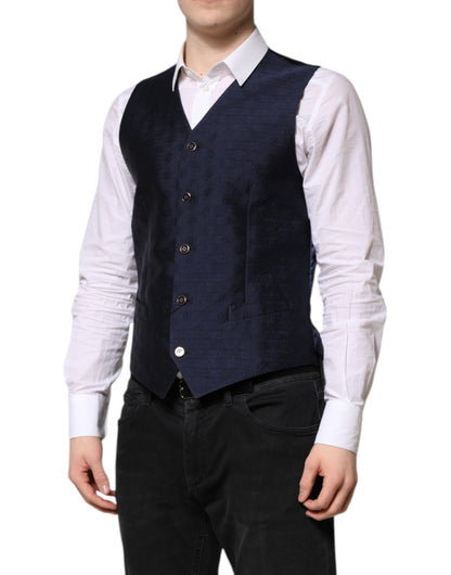 Dolce & Gabbana Men's Single Breasted Viscose & Virgin Wool Vest - Dark Blue