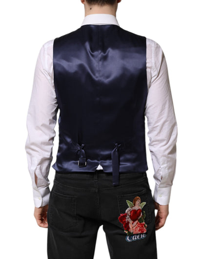 Dolce & Gabbana Men's Single Breasted Viscose & Virgin Wool Vest - Dark Blue