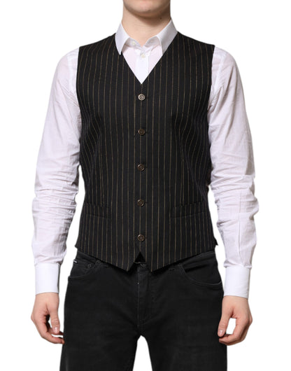 Dolce & Gabbana Men's Single Breasted Virgin Wool & Silk Vest - Black Striped