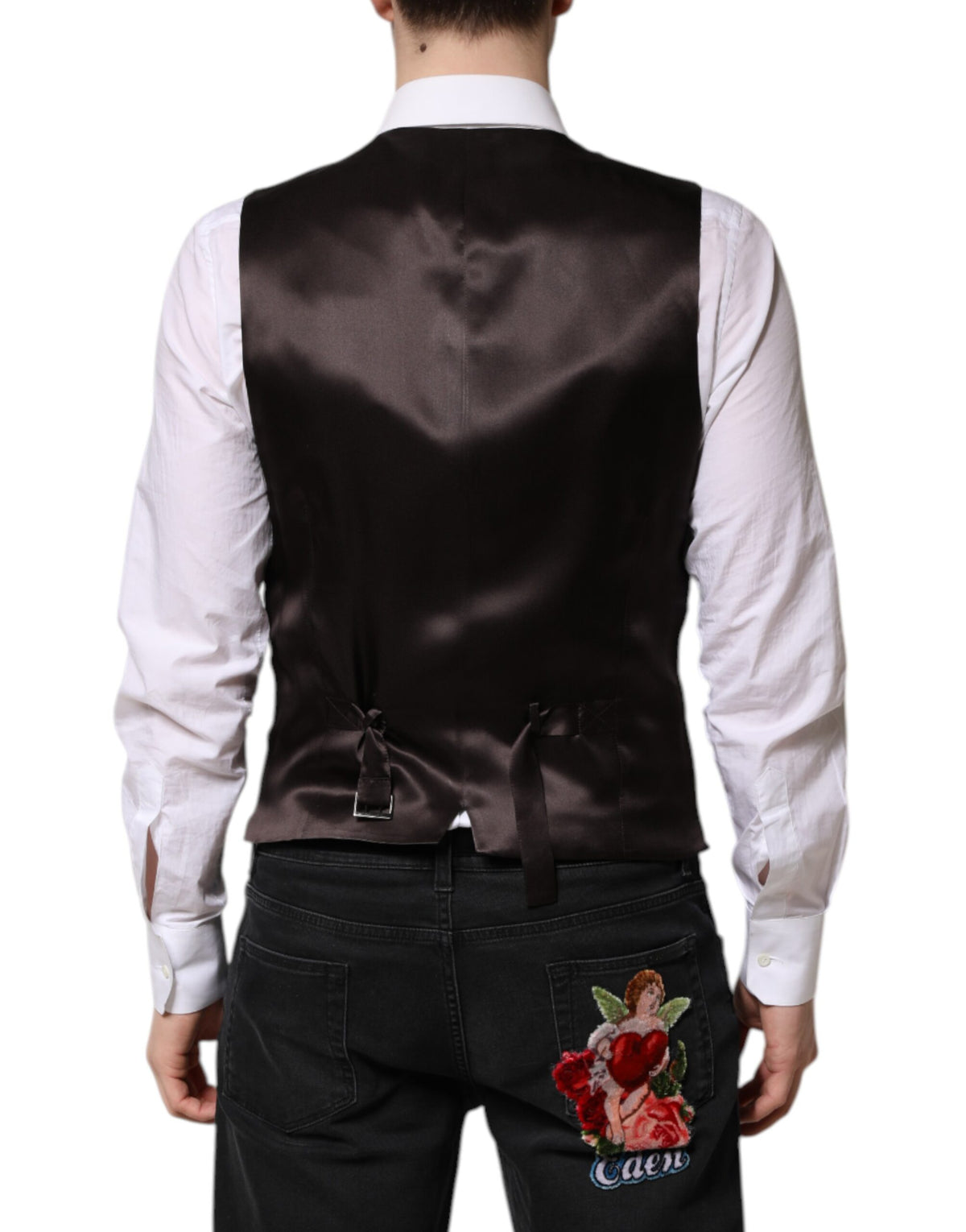Dolce & Gabbana Men's Single Breasted Virgin Wool & Silk Vest - Black Striped