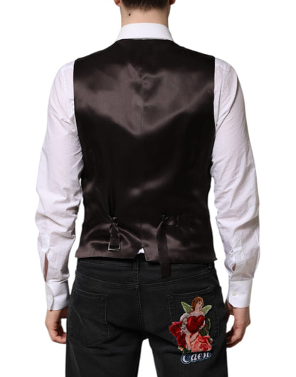 Dolce & Gabbana Men's Single Breasted Virgin Wool & Silk Vest - Black Striped
