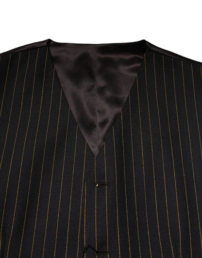 Dolce & Gabbana Men's Single Breasted Virgin Wool & Silk Vest - Black Striped