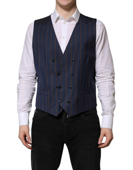 Dolce & Gabbana Men's Single Breasted Virgin Wool & Silk Vest - Blue Striped