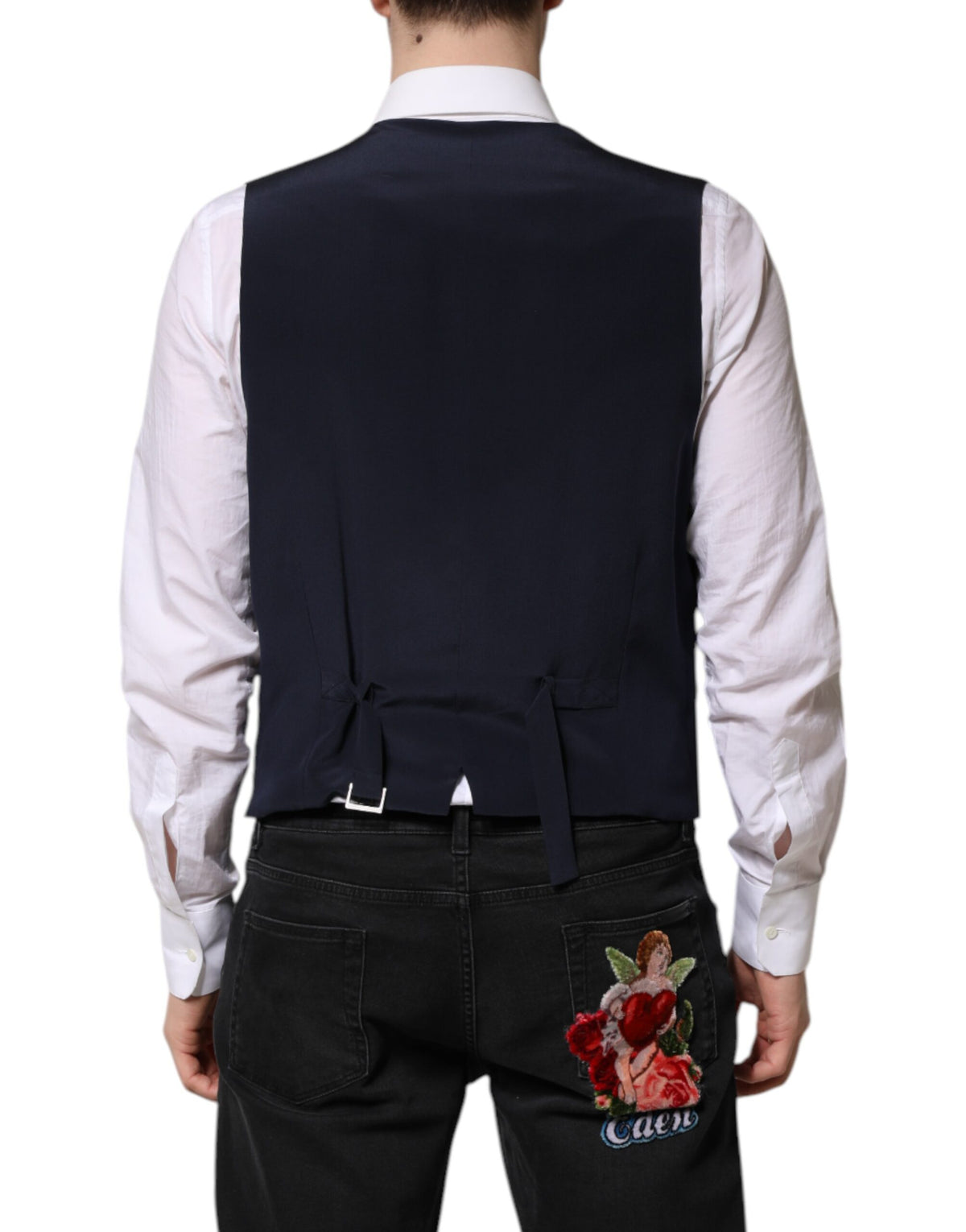 Dolce & Gabbana Men's Single Breasted Virgin Wool & Silk Vest - Blue Striped