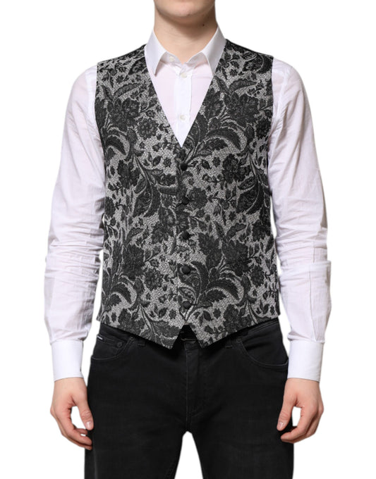 Dolce & Gabbana Men's Single Breasted Polyester & Silk Vest - Black Gray