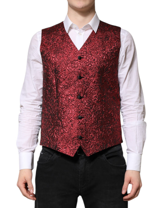 Dolce & Gabbana Men's Single Breasted Polyester & Silk Vest - Red Floral
