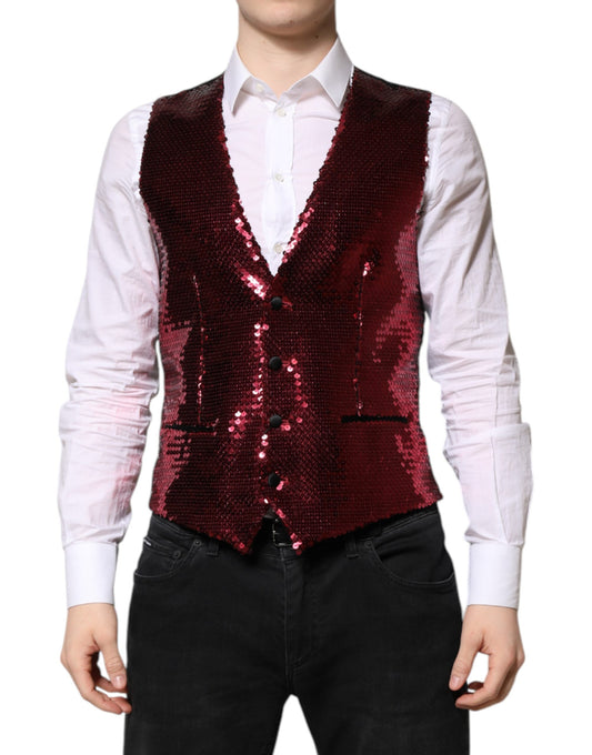Dolce & Gabbana Men's Single Breasted Elastane Nylon Polyester & Silk Vest - Red
