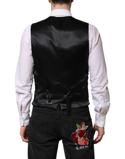 Dolce & Gabbana Men's Single Breasted Polyester & Silk Vest - Black Red Floral