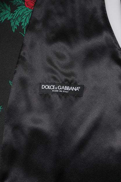 Dolce & Gabbana Men's Single Breasted Polyester & Silk Vest - Black Red Floral