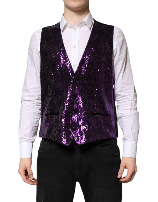 Dolce & Gabbana Men's Single Breasted Elastane Nylon Polyester & Silk Vest - Purple