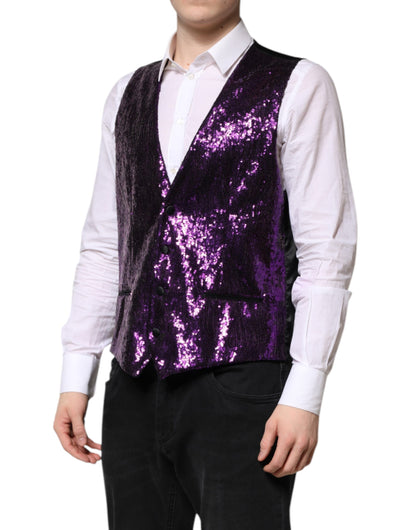 Dolce & Gabbana Men's Single Breasted Elastane Nylon Polyester & Silk Vest - Purple