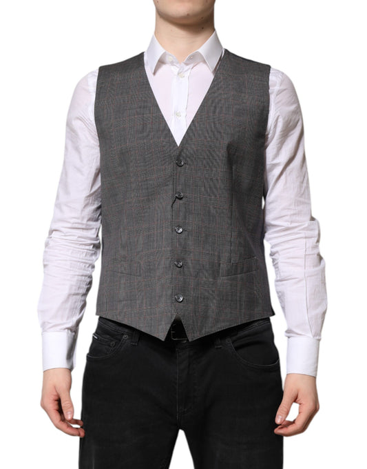 Dolce & Gabbana Men's Single Breasted Virgin Wool & Silk Vest - Gray Plaid