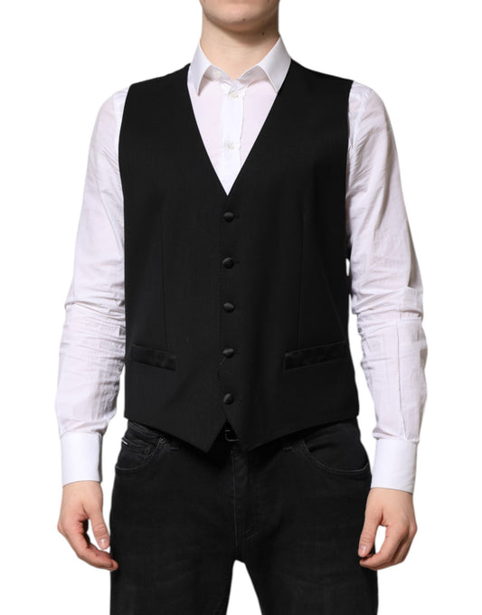 Dolce & Gabbana Men's Single Breasted Viscose & Virgin Wool Vest - Black
