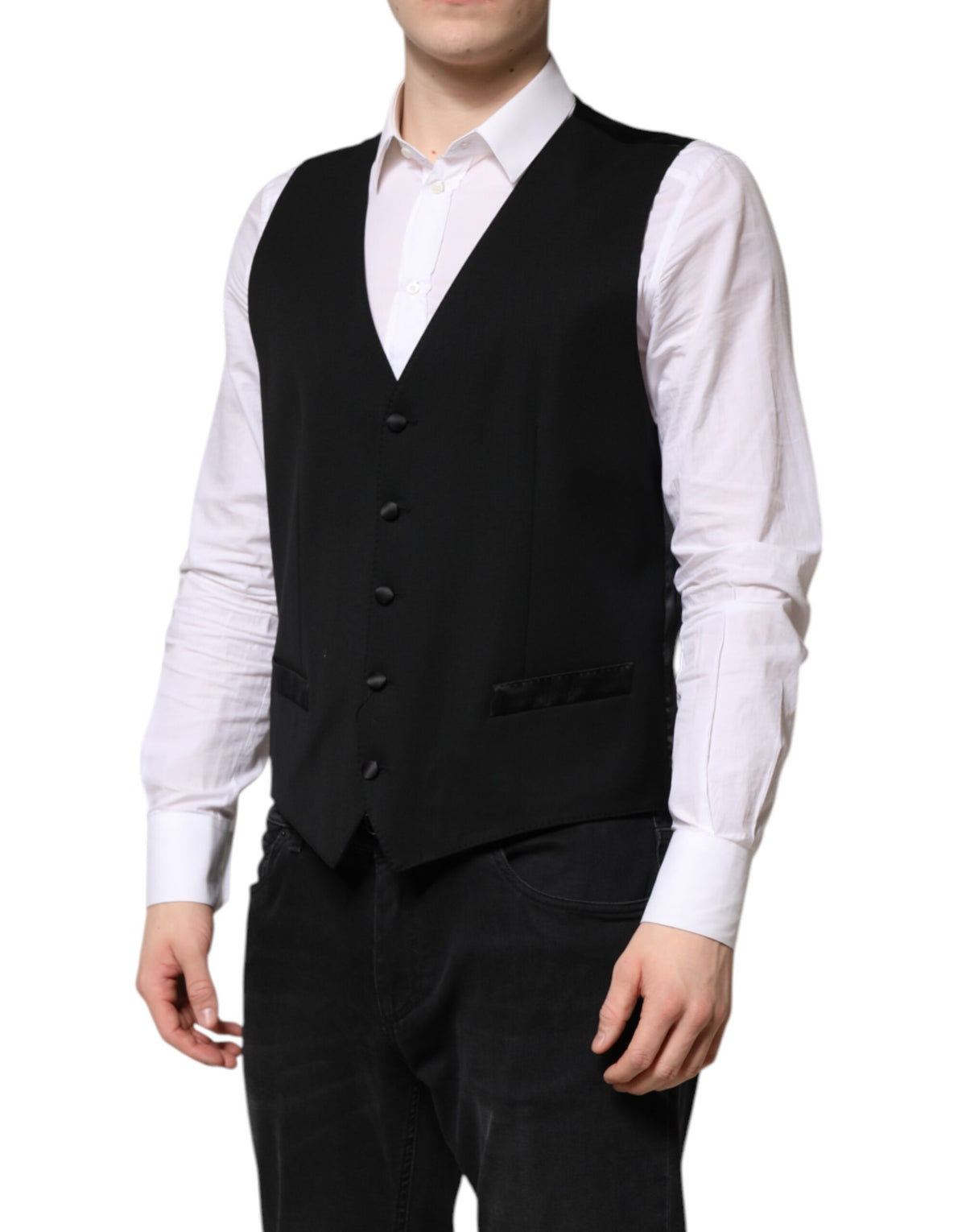 Dolce & Gabbana Men's Single Breasted Viscose & Virgin Wool Vest - Black