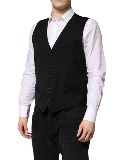 Dolce & Gabbana Men's Single Breasted Viscose & Virgin Wool Vest - Black