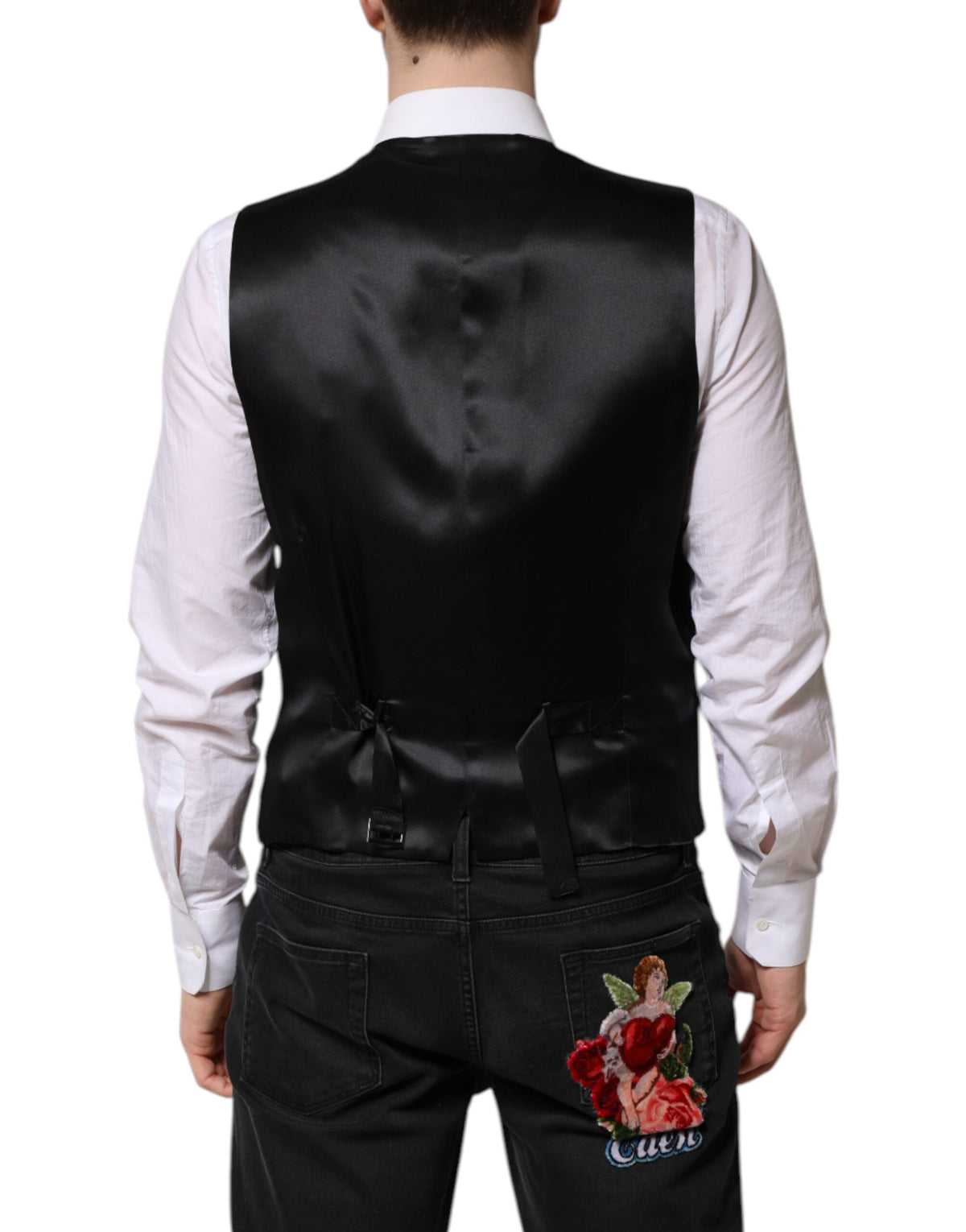 Dolce & Gabbana Men's Single Breasted Viscose & Virgin Wool Vest - Black