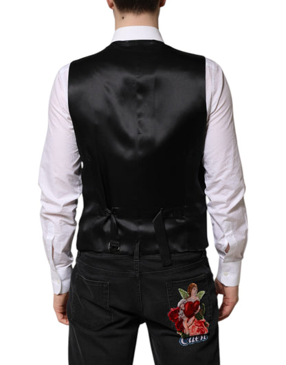 Dolce & Gabbana Men's Single Breasted Viscose & Virgin Wool Vest - Black