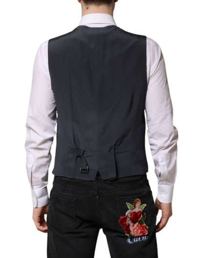 Dolce & Gabbana Men's Single Breasted Virgin Wool & Silk Vest - Gray Plaid
