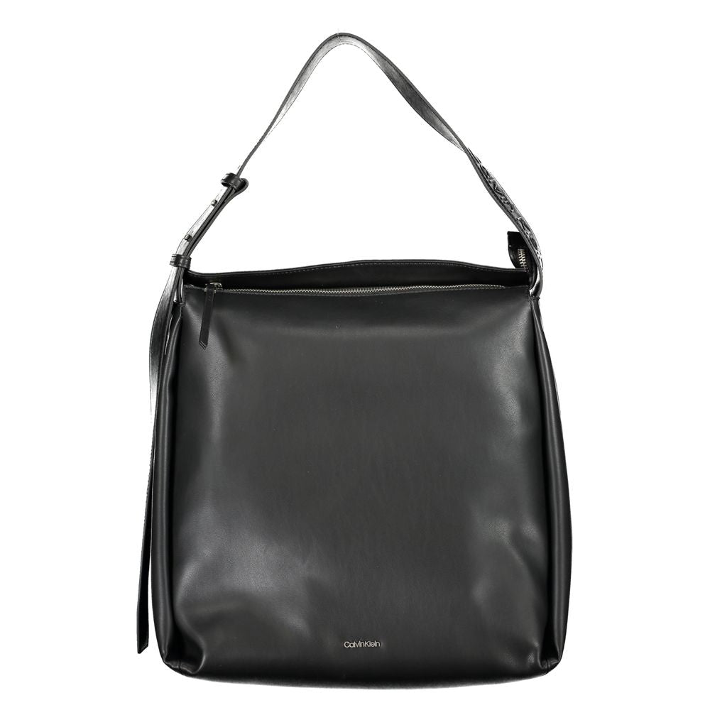 Calvin Klein Black Smooth Faux Leather Large Shoulder Handbag