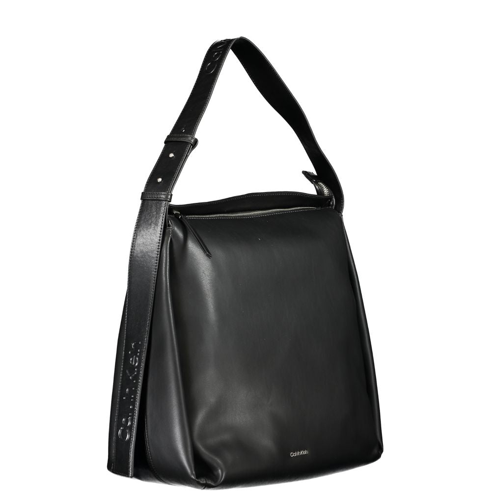 Calvin Klein Black Smooth Faux Leather Large Shoulder Handbag