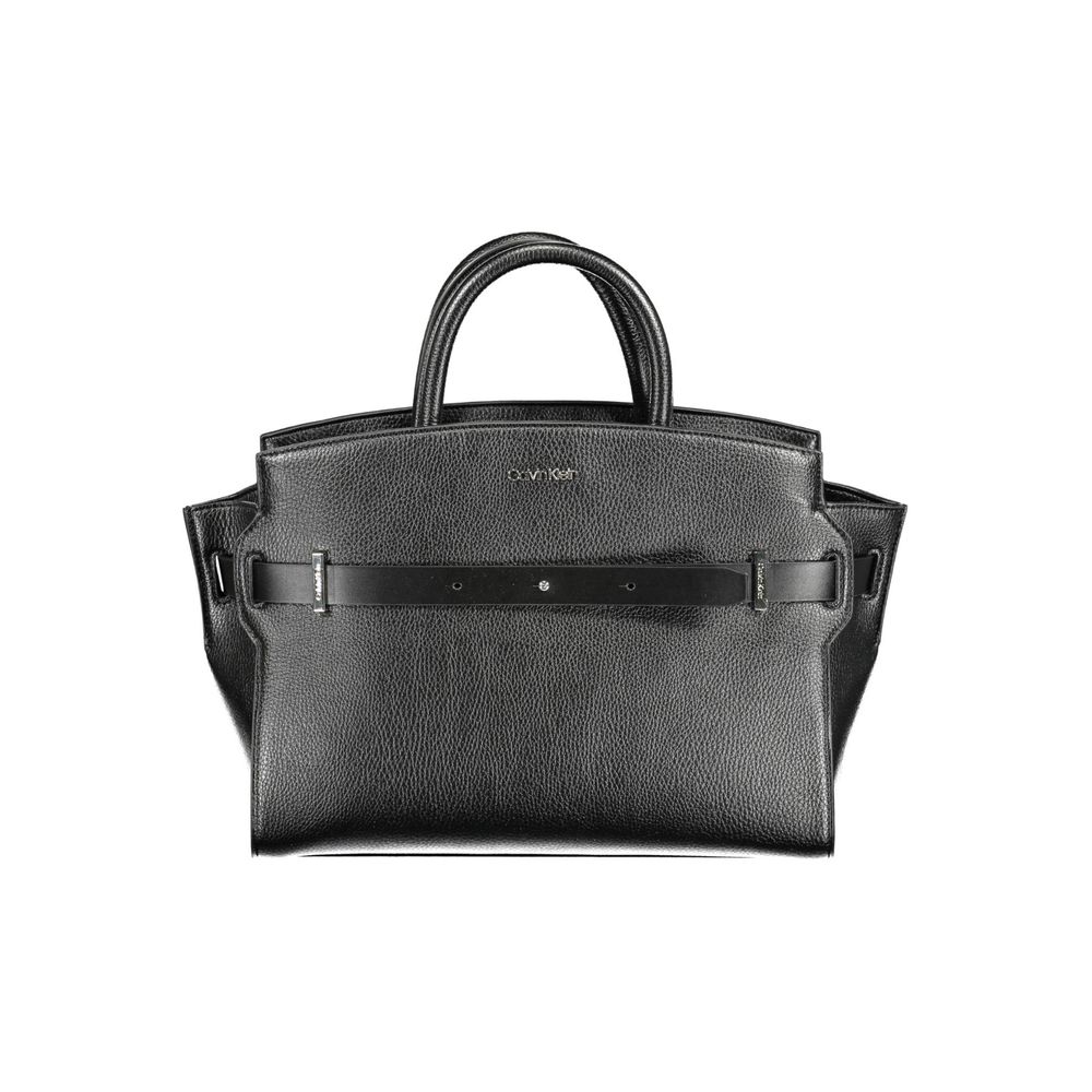 Calvin Klein Black Faux Pebble Leather Satchel Handbag