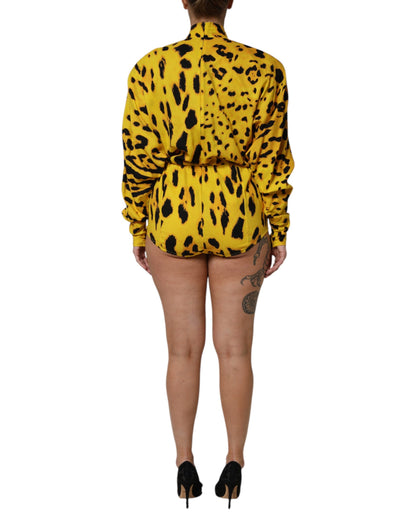 Dolce & Gabbana Women's Long-Sleeve Silk & Polyester Dress - Yellow Leopard Print Print