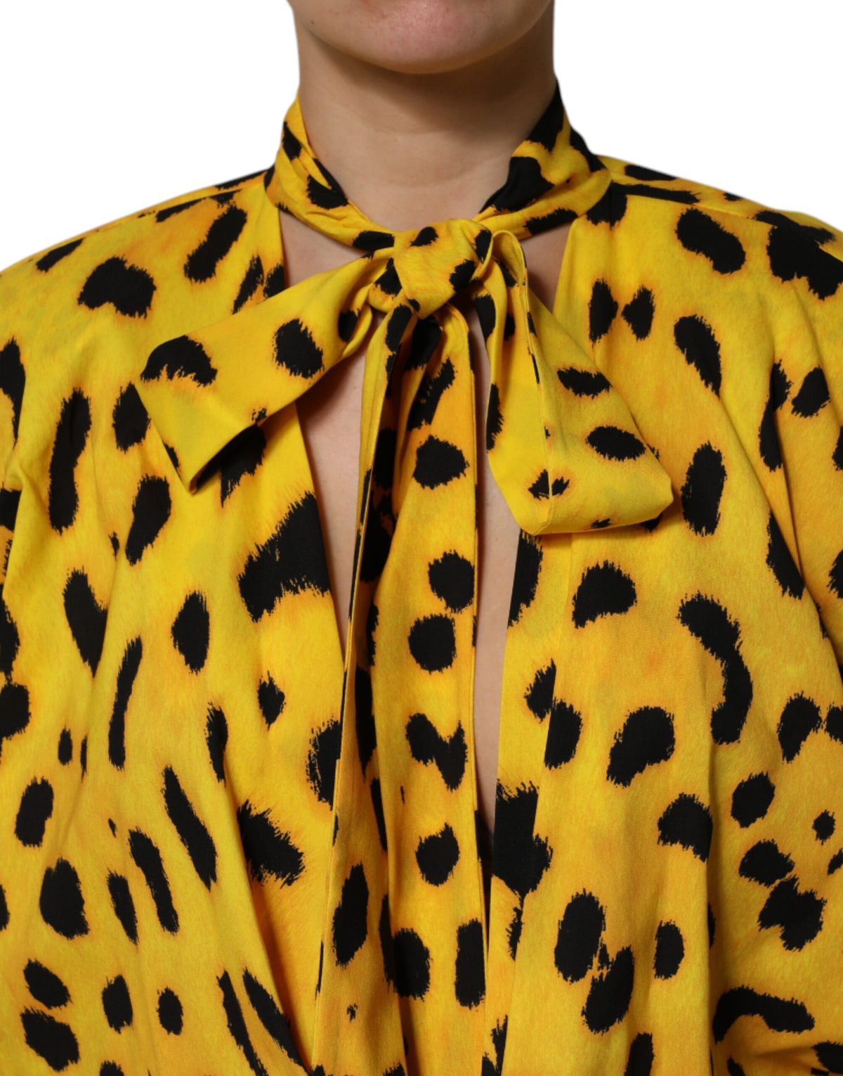 Dolce & Gabbana Women's Long-Sleeve Silk & Polyester Dress - Yellow Leopard Print Print