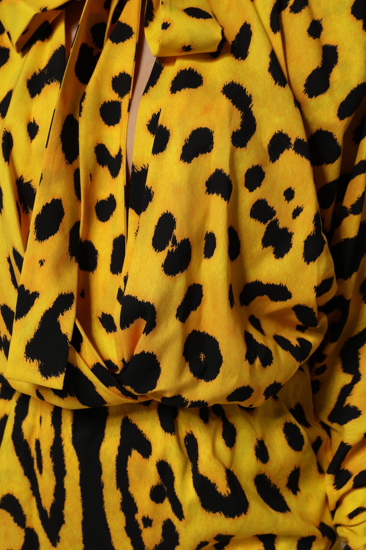 Dolce & Gabbana Women's Long-Sleeve Silk & Polyester Dress - Yellow Leopard Print Print