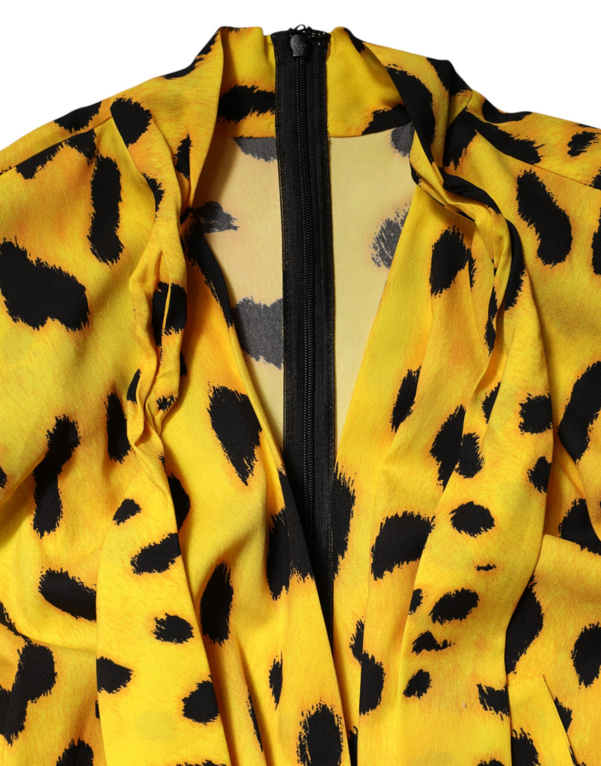 Dolce & Gabbana Women's Long-Sleeve Silk & Polyester Dress - Yellow Leopard Print Print
