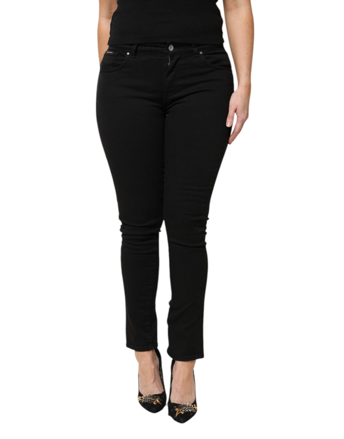 Dolce & Gabbana Women's Skinny Regular Fit Mid Rise Stretch Denim Cotton Jeans - Black