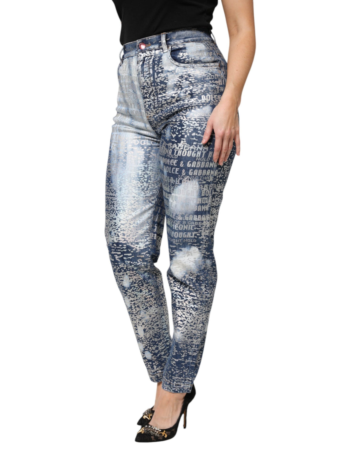 Dolce & Gabbana Women's High Rise Stretch Denim Cotton Jeans - Blue Print