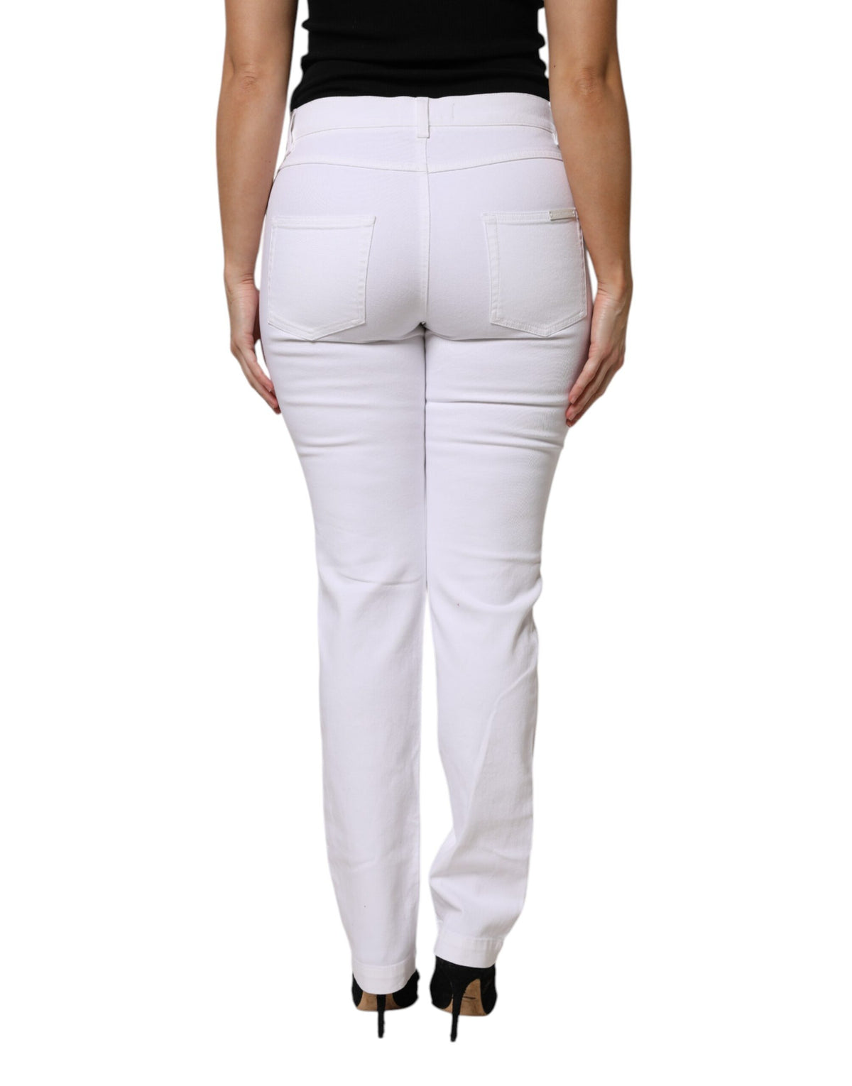 Dolce & Gabbana Women's Mid Rise Cotton Denim Nylon & Sequins Jeans - White Floral