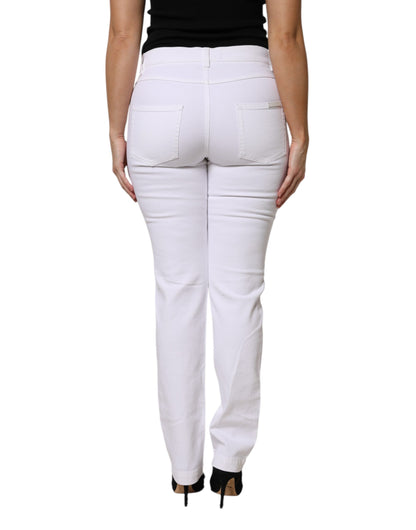 Dolce & Gabbana Women's Mid Rise Cotton Denim Nylon & Sequins Jeans - White Floral