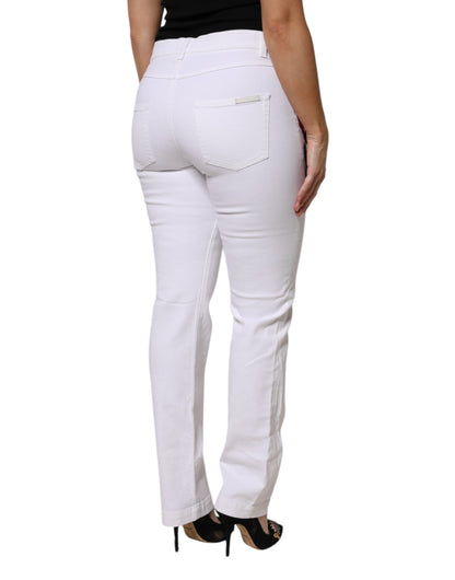 Dolce & Gabbana Women's Mid Rise Cotton Denim Nylon & Sequins Jeans - White Floral