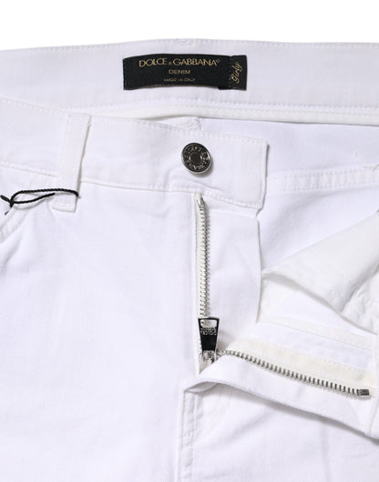 Dolce & Gabbana Women's Mid Rise Cotton Denim Nylon & Sequins Jeans - White Floral