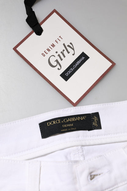 Dolce & Gabbana Women's Mid Rise Cotton Denim Nylon & Sequins Jeans - White Floral