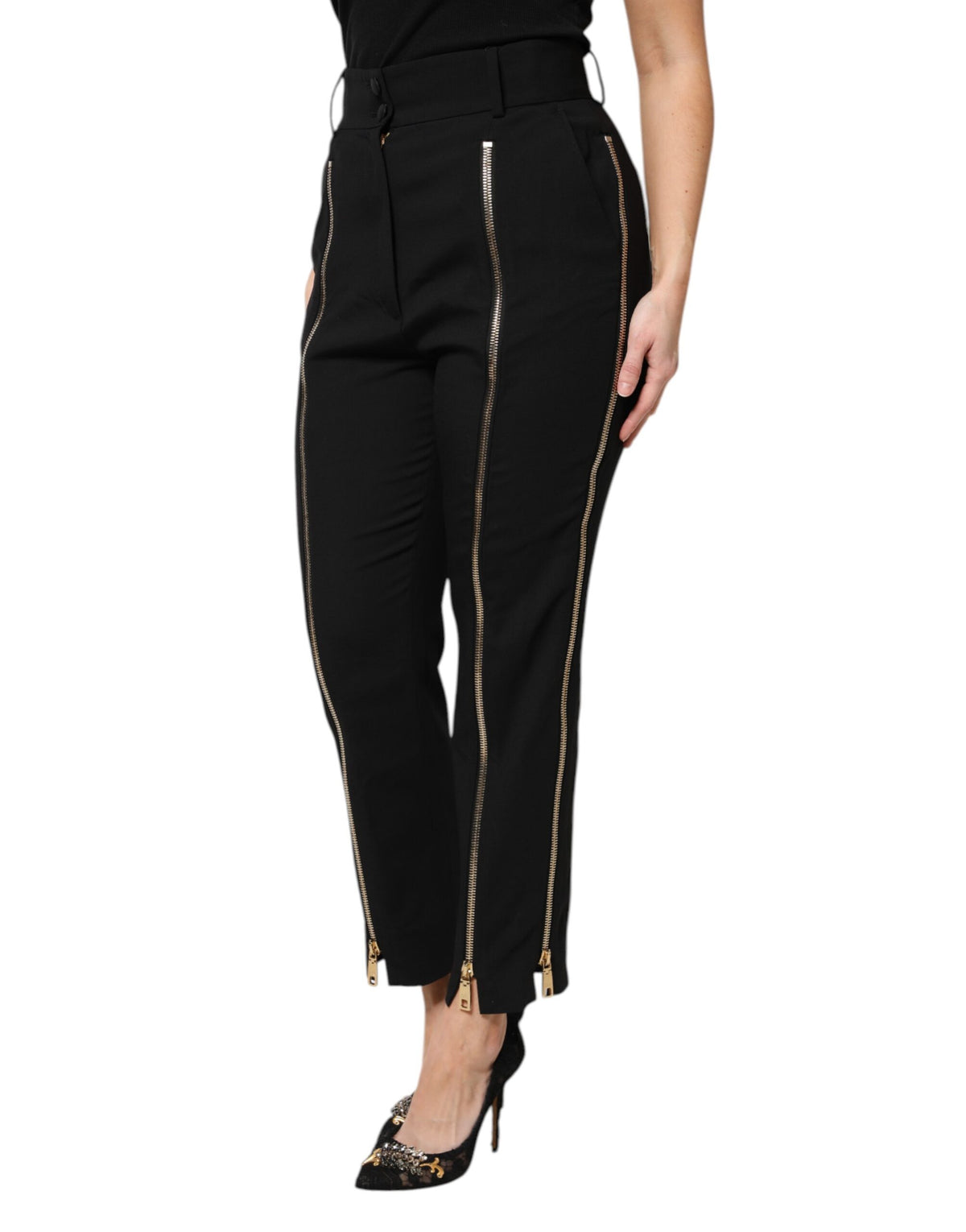Dolce & Gabbana 9 To 5 Women's Tapered Leg High Rise Virgin Wool Jeans - Black