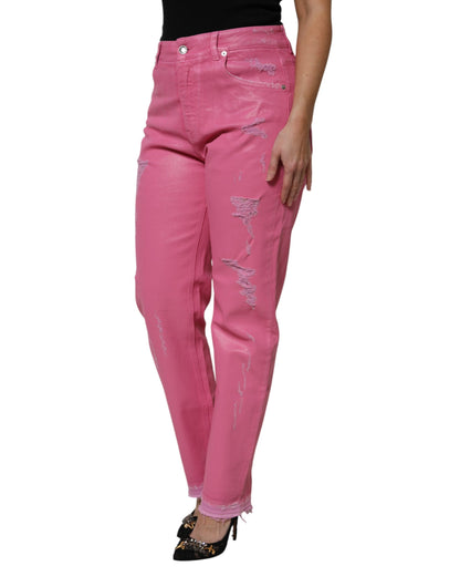 Dolce & Gabbana Women's Tapered Leg Mid Rise Stretch Denim Cotton Jeans - Pink
