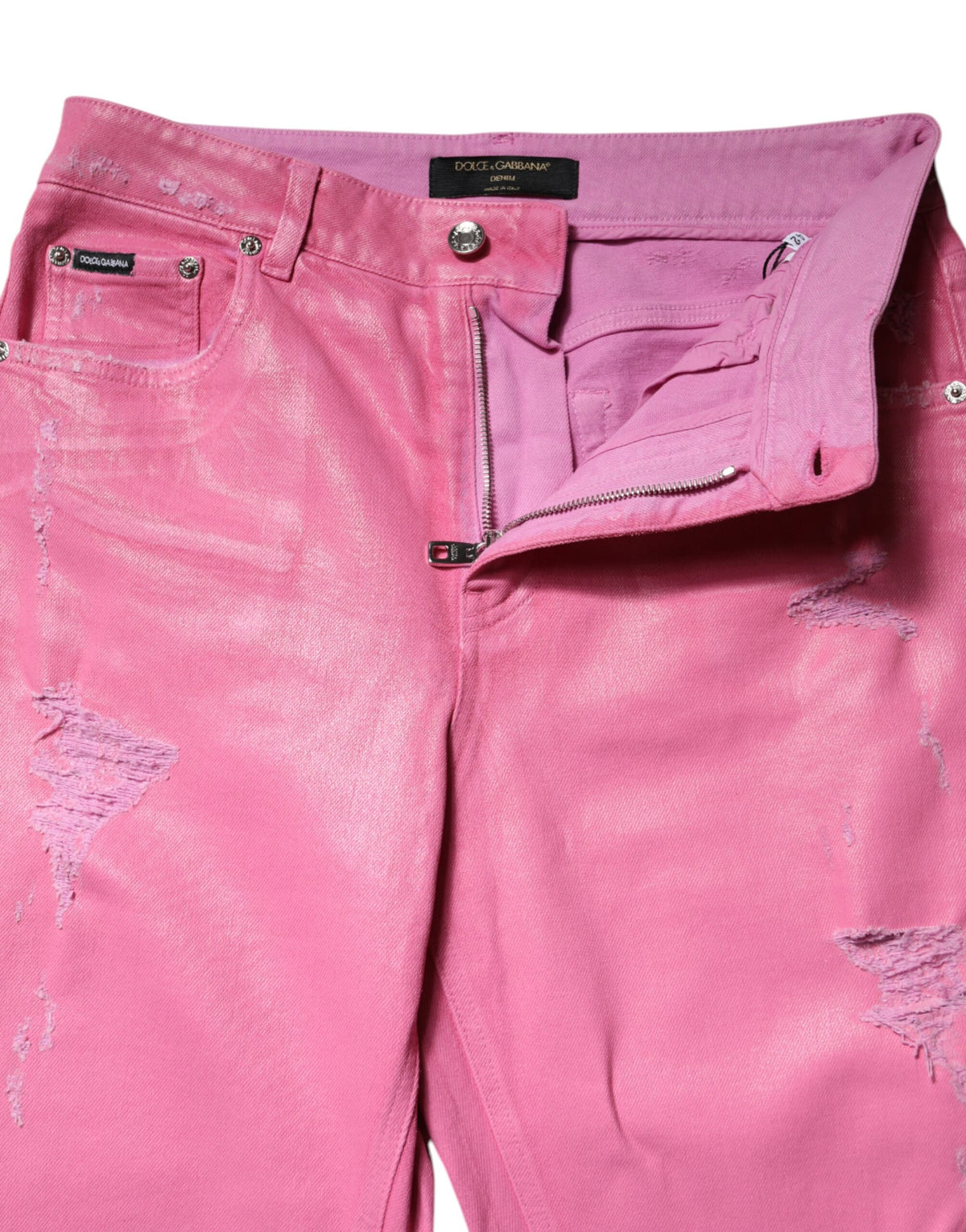 Dolce & Gabbana Women's Tapered Leg Mid Rise Stretch Denim Cotton Jeans - Pink