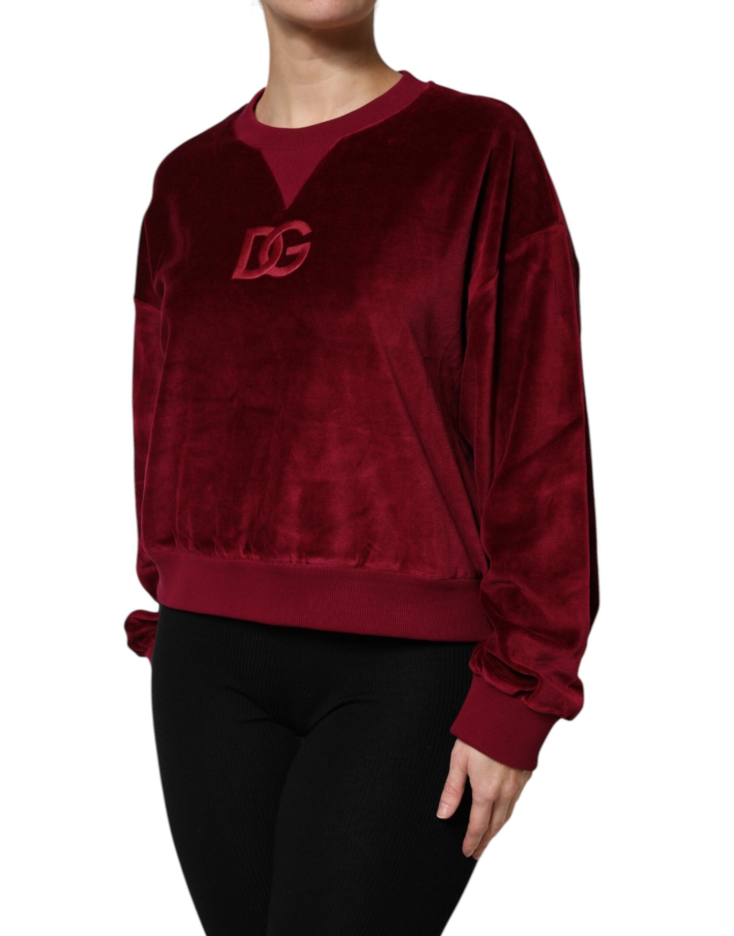 Dolce & Gabbana Red Cotton Velvet Crew Neck Pullover Sweater