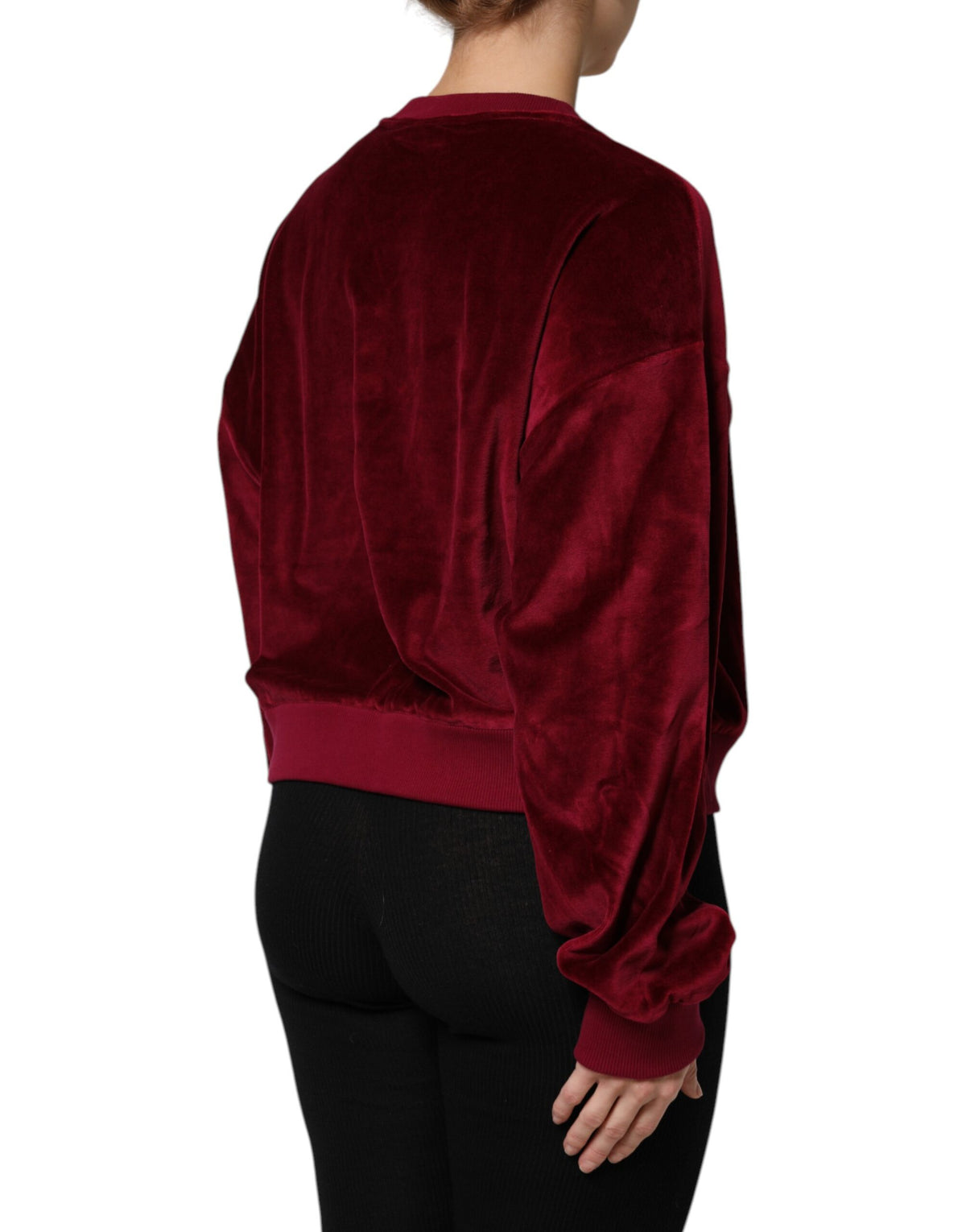Dolce & Gabbana Women's Crew Neck Cotton Velvet & Nylon Sweater - Red