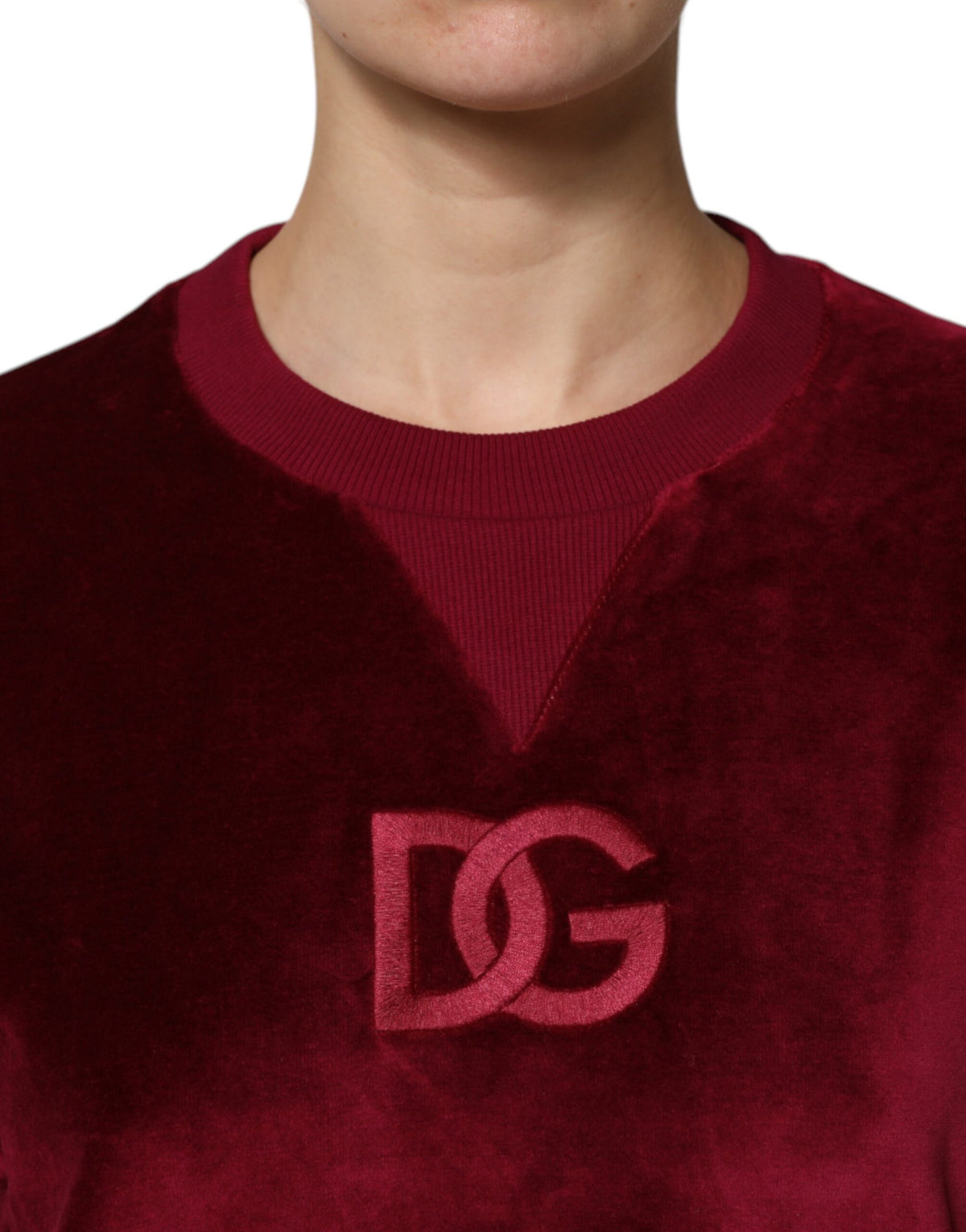 Dolce & Gabbana Women's Crew Neck Cotton Velvet & Nylon Sweater - Red
