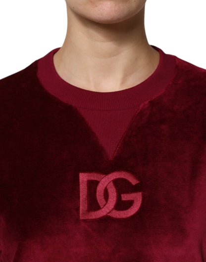 Dolce & Gabbana Women's Crew Neck Cotton Velvet & Nylon Sweater - Red