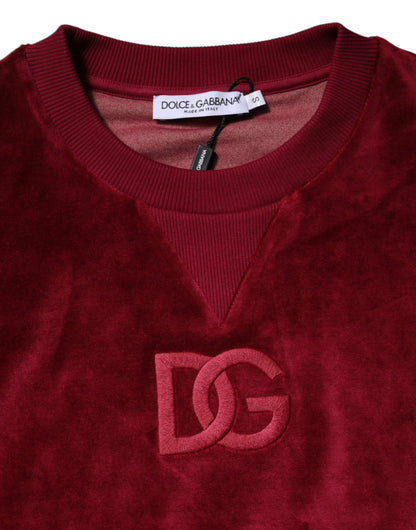 Dolce & Gabbana Women's Crew Neck Cotton Velvet & Nylon Sweater - Red