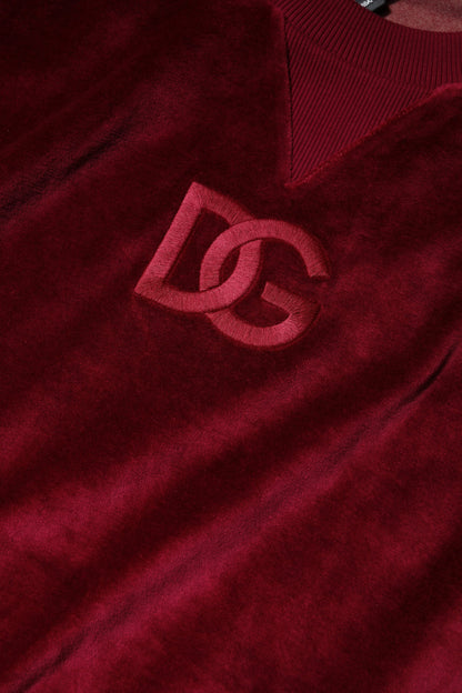 Dolce & Gabbana Red Cotton Velvet Crew Neck Pullover Sweater